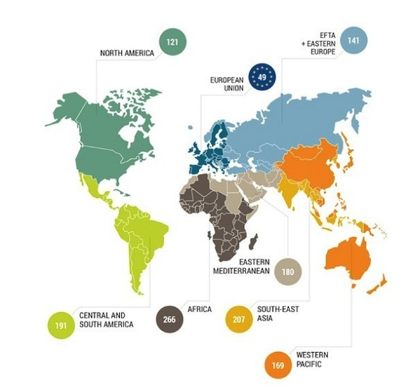 map-monde-autoroutes-acea nombre d'accidents par continent - Source ACEA